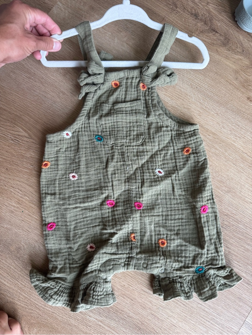 Peek Olive Green Embroidered Floral Overall